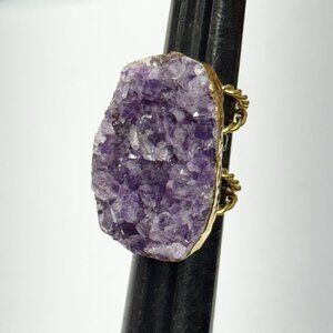 Vintage amethyst druzy purple stone adjustable ring
